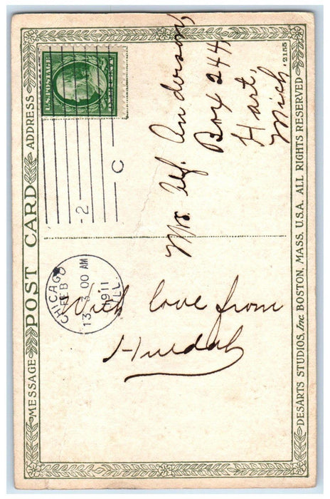 1911 Valentine Hearts Message Poem Chicago Illinois IL Posted Antique Postcard