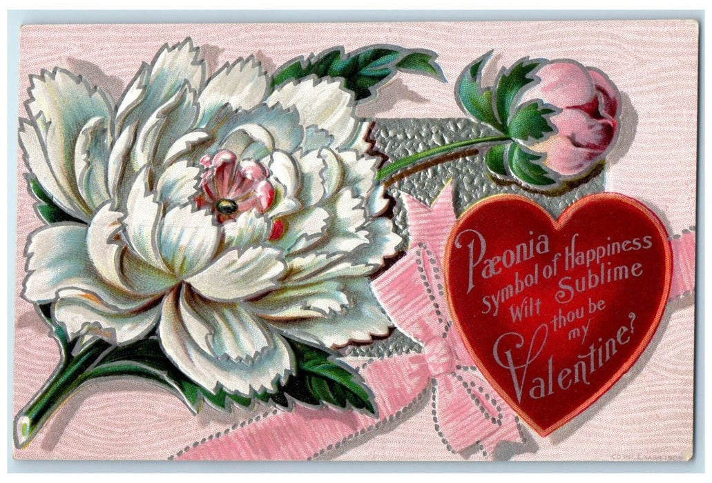 1912 Valentine Big Heart Flowers Symbol Of Happiness Embossed Nash Postcard