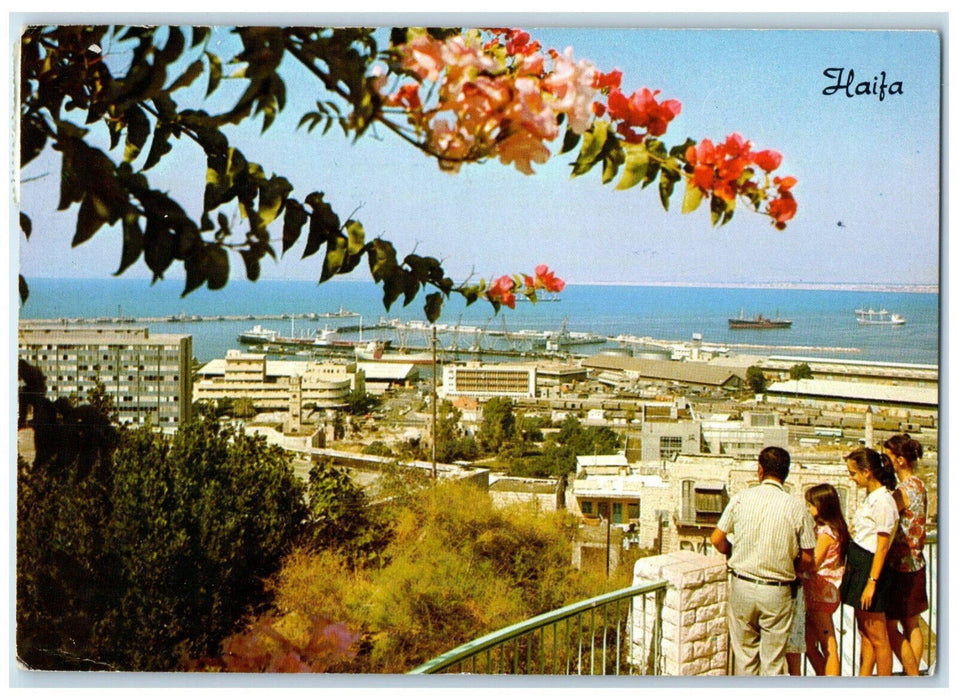c1950's Family View from Terrace Buildings Houses in Haifa Israel Postcard