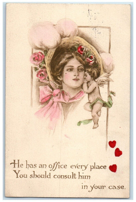 1911 Valentine Angel Whispering Pretty Woman Chicago Illinois IL Posted Postcard