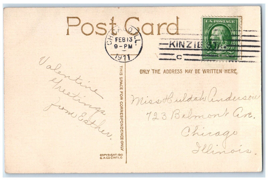 1911 Valentine Angel Whispering Pretty Woman Chicago Illinois IL Posted Postcard