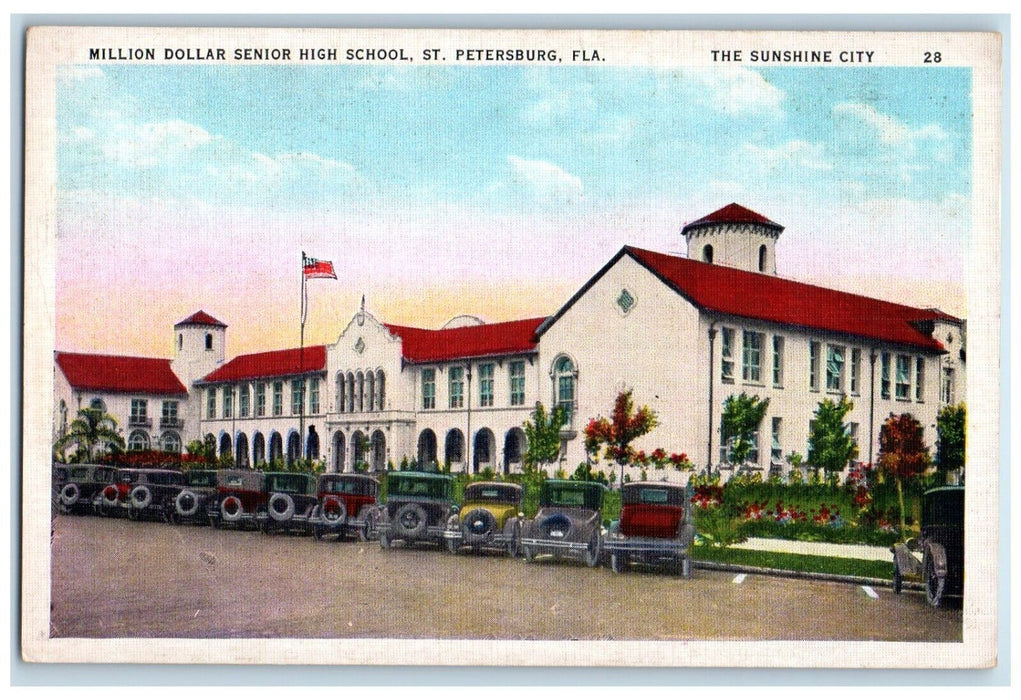 1920 Exterior Million Dollar Senior High School St Petersburg Florida Postcard