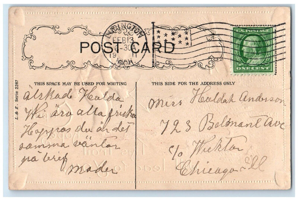 1911 Valentine Cupid Angel With Bow And Arrow Hearts Ludington MI HBG Postcard