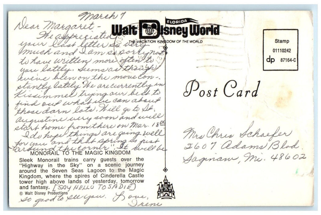 c1960 Overlooking Monorail Magic Kingdom Walt Disney World Florida FL Postcard