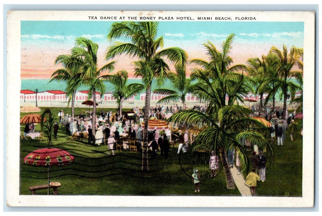 1931 Scenic View Tea Dance Roney Plaza Hotel Miami Beach Florida Posted Postcard