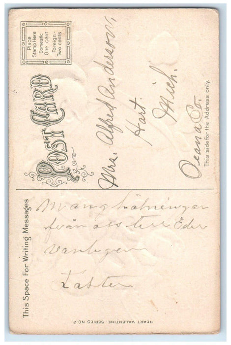 c1910's Valentine Heart Cupid Angel Pink Flowers Embossed Hart MI Postcard