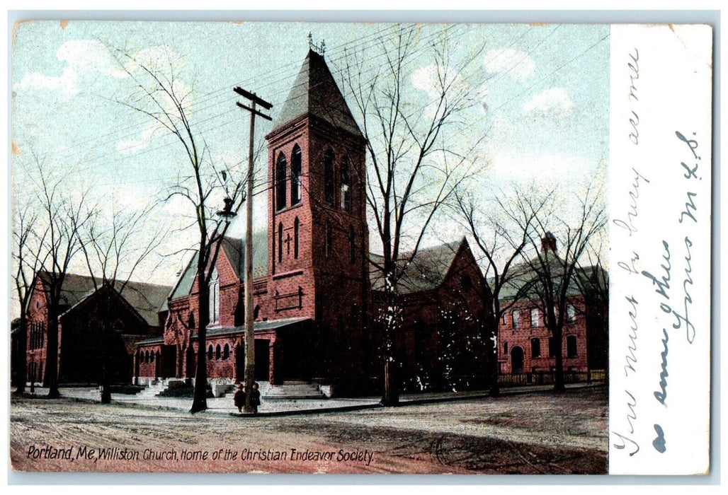 1907 Wiliston Church Home Christian Endeavor Society Portland Maine ME Postcard