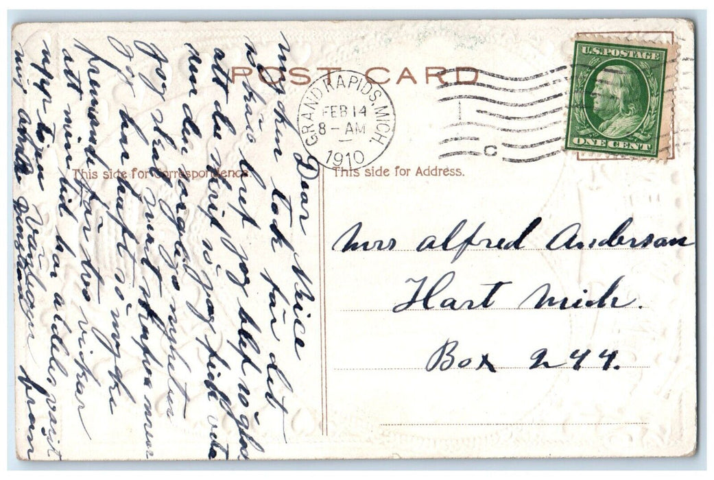 1910 Valentine Angel In A Big Heart Embossed Grand Rapids Michigan MI Postcard