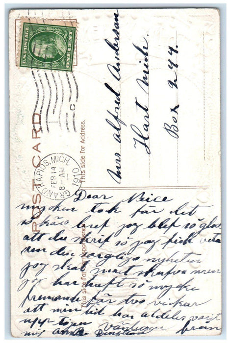 1910 Valentine Angel In A Big Heart Embossed Grand Rapids Michigan MI Postcard
