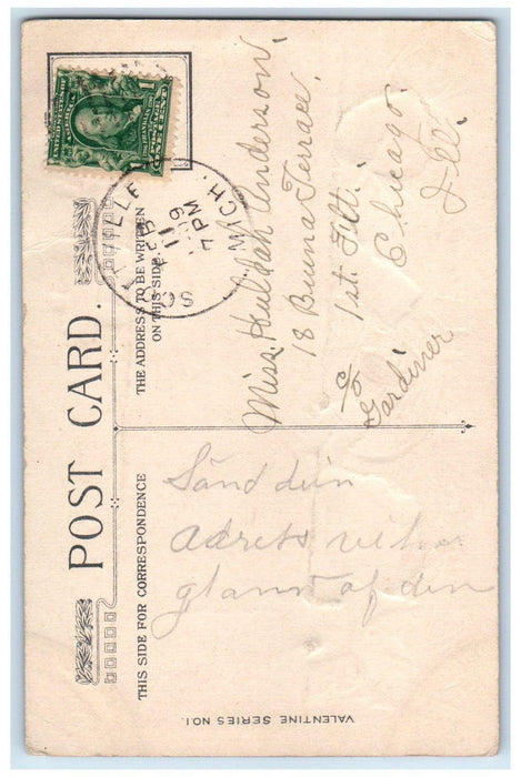 1909 Valentine Cupid Angel Heart Engraved In Winter Scottville MI Postcard