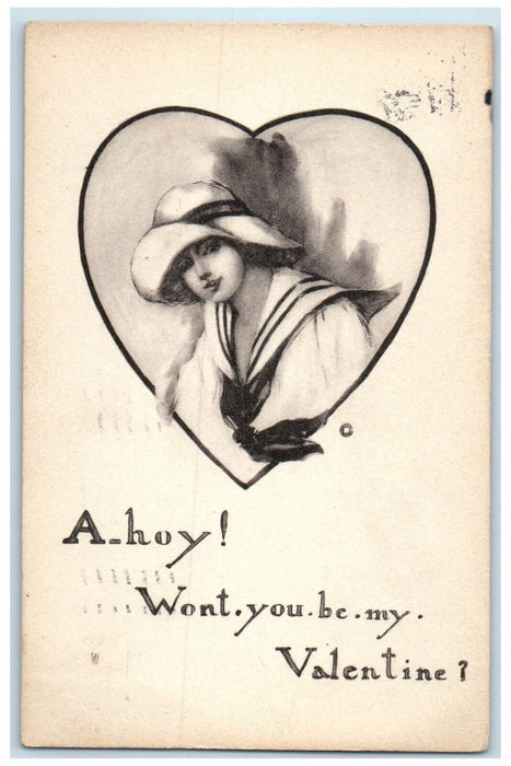 1914 Valentine Pretty Woman Student Heart Chicago Illinois IL Antique Postcard