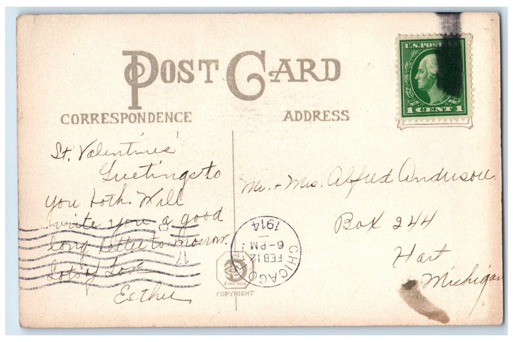 1914 Valentine Pretty Woman Student Heart Chicago Illinois IL Antique Postcard