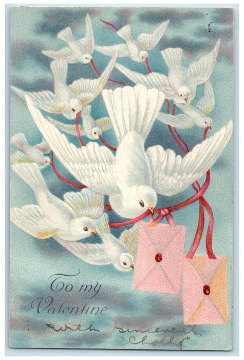 c1905 Valentine Dove Delivering Letters Embossed Buffalo NY Antique Postcard