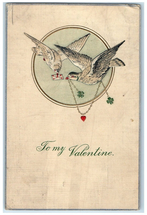 1910 Valentine Birds Delivering Letter Embossed Chicago Illinois IL Postcard