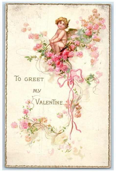 1912 Valentine Cupid Angel Hearts Chicago Illinois IL Posted Antique Postcard