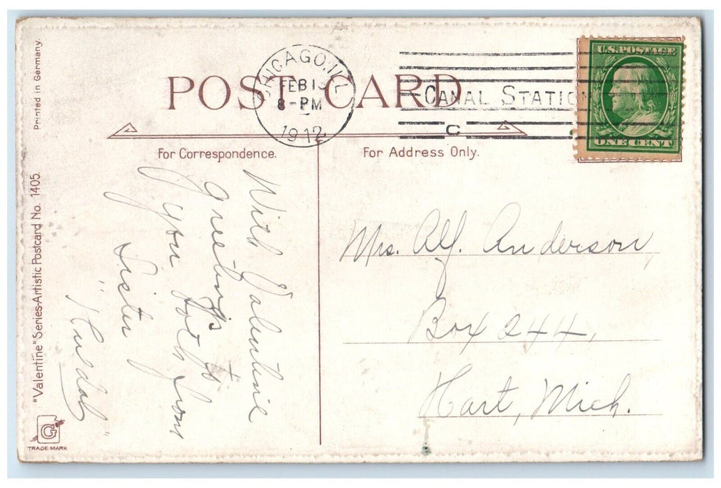 1912 Valentine Cupid Angel Hearts Chicago Illinois IL Posted Antique Postcard