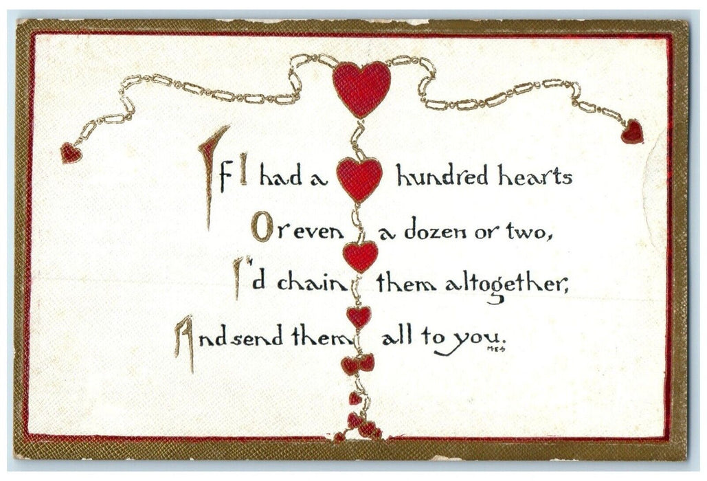 c1910's Valentine Hearts Motto Sanford Unposted Antique Postcard