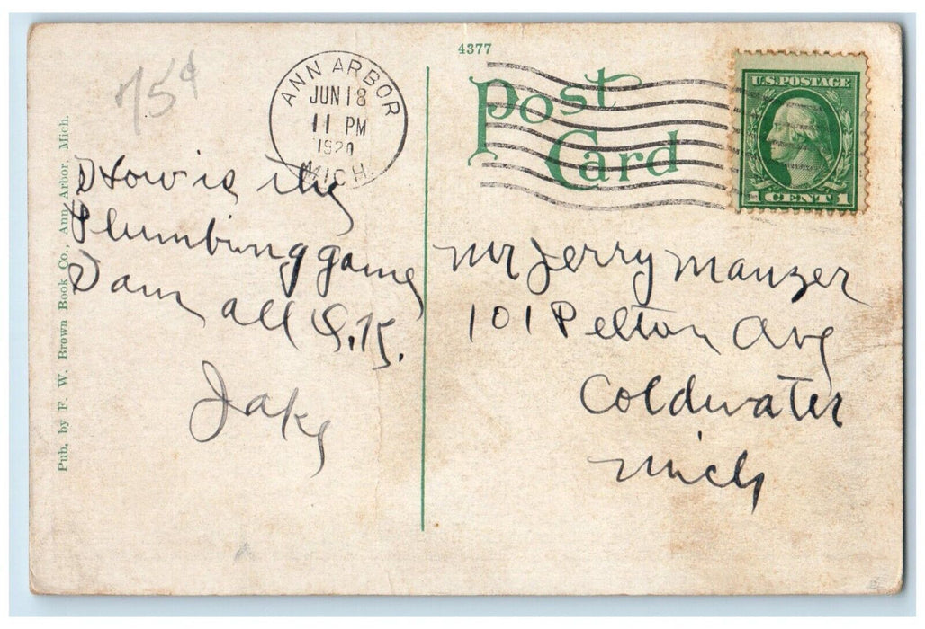 c1920 Bird's Eye View Campus University Michigan Ann Arbor Michigan MI Postcard
