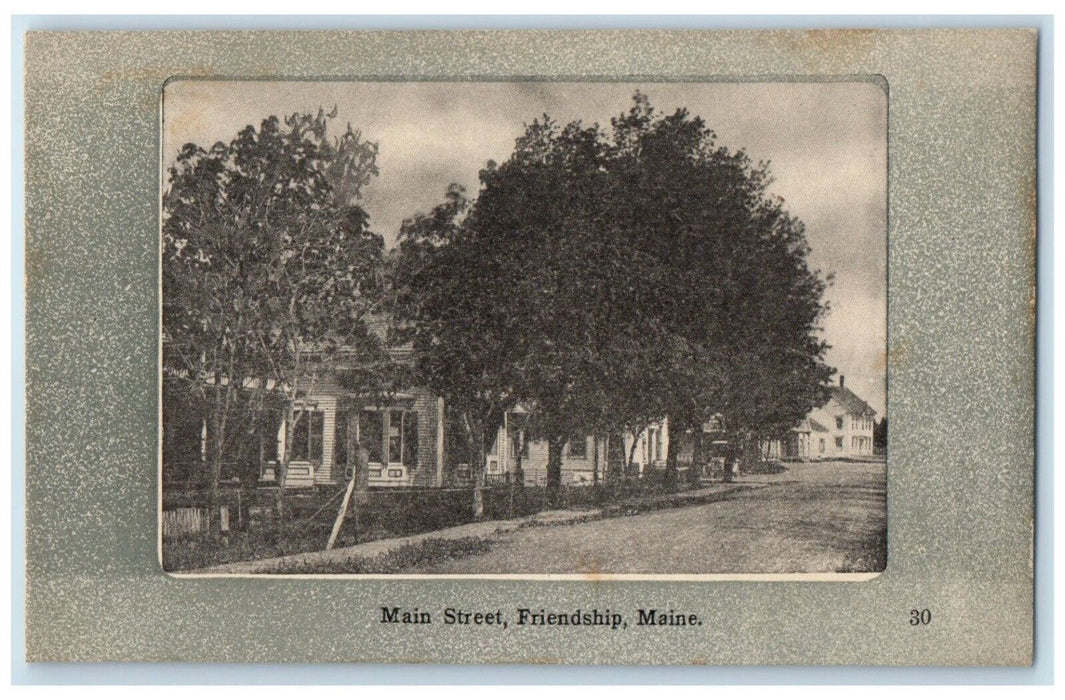 c1910 Main Street Road Trees Houses Frame Friendship Maine ME Unposted Postcard