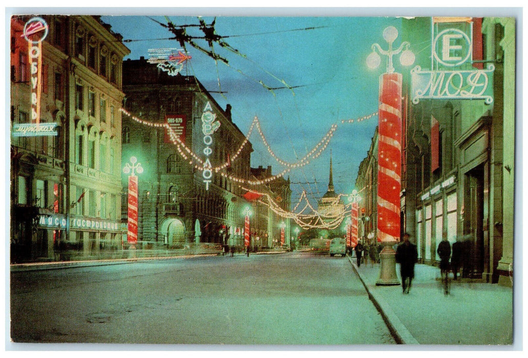 c1950's Colorful Lights at Nevsky Avenue Saint Petersburg Russia Postcard