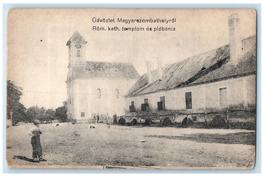 c1910 Church and Paris Greetings from Magyarszombathely Rome Antique Postcard