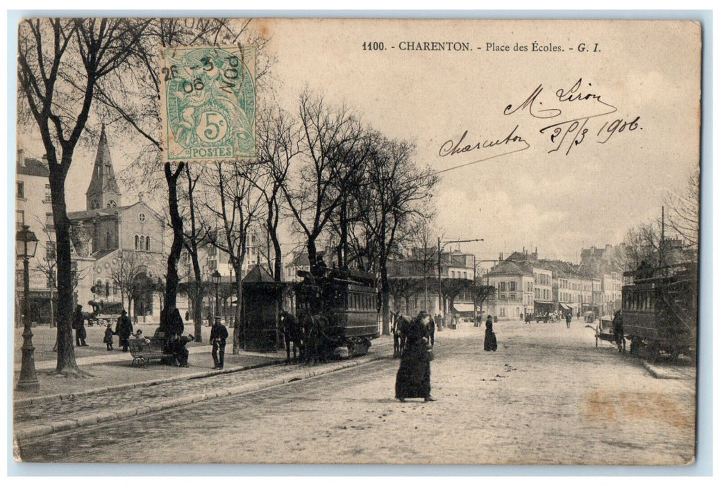 1906 Place Des Ecoles G.I. Charenton Paris France Antique Posted Postcard