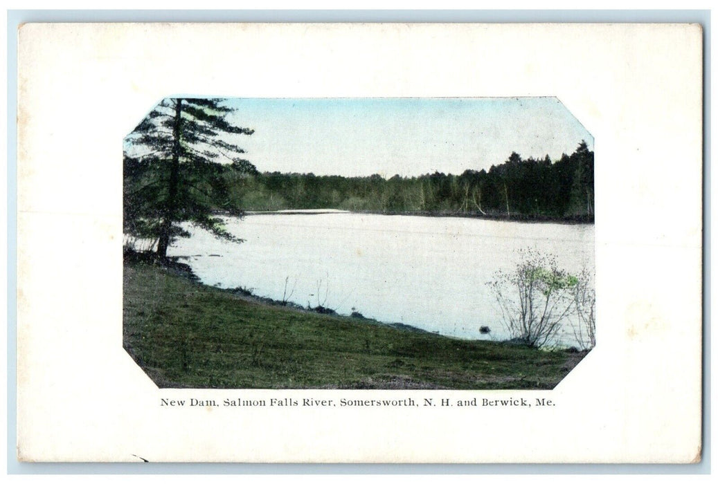 1910 New Dam Salmon Falls River Somersworth New Hampshire Berwick Maine Postcard