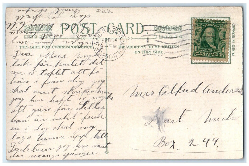1909 Valentine Cupid Angel Heart Flowers Grand Rapids Michigan MI Silk Postcard