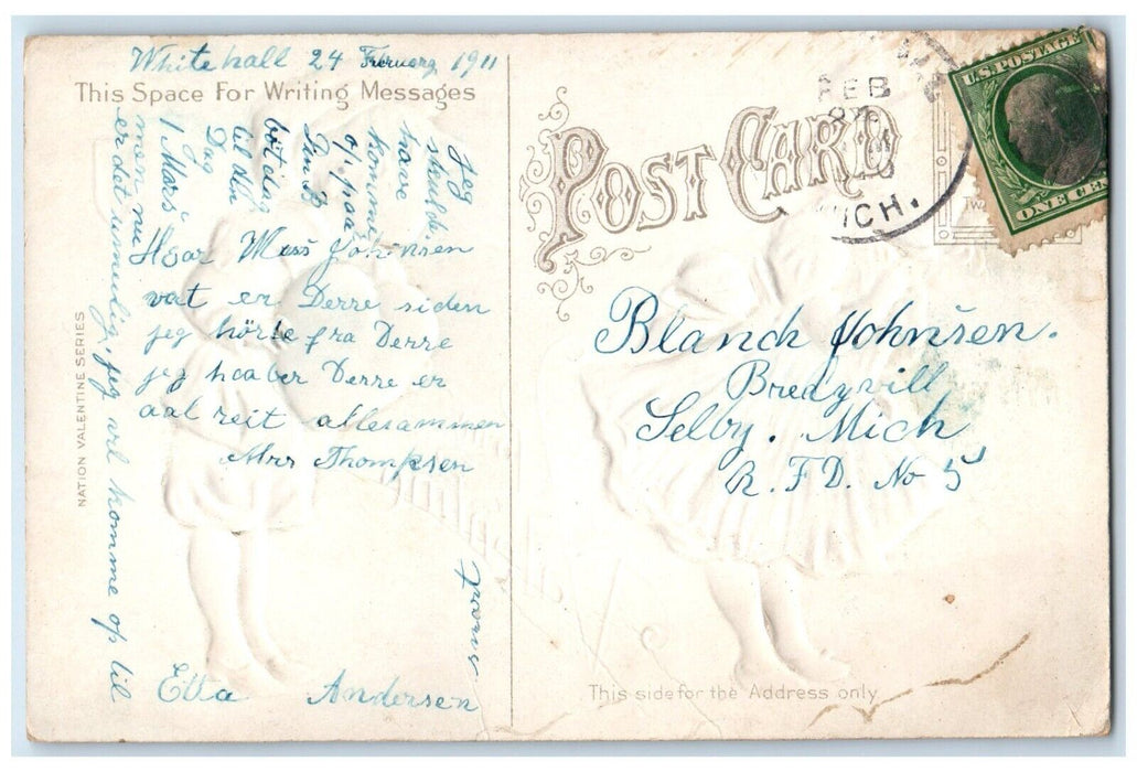 c1910's Valentine Little Sweetheart Embossed Bridgeville Michigan MI Postcard