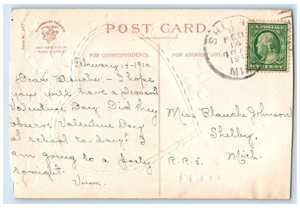 1910 Valentine Greeting Little Girl Heart Pansies Flowers Clapsaddle Postcard