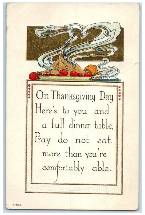 1915 Thanksgiving Day Turkey For Dinner Embossed Akron Ohio OH Antique Postcard