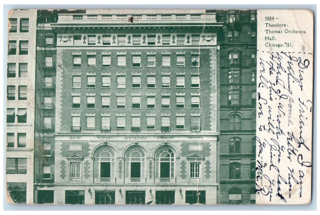 1908 Theodore Thomas Orchestra Hall Exterior Building Chicago Illinois Postcard