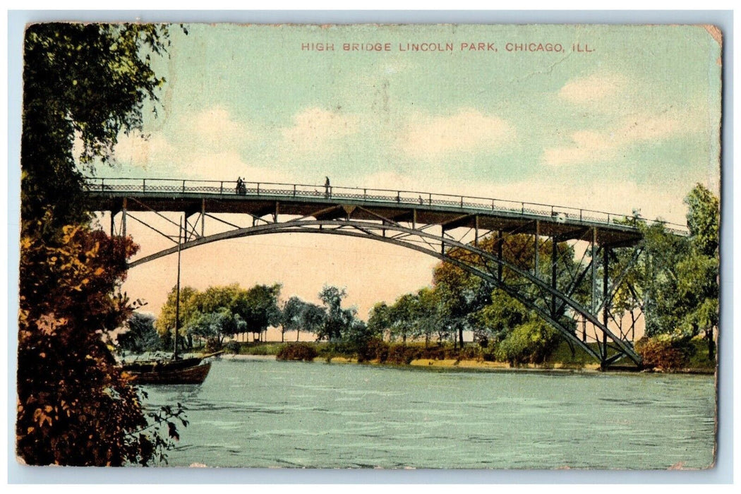 c1910 High Bridge Lincoln Park River Lake Chicago Illinois IL Vintage Postcard