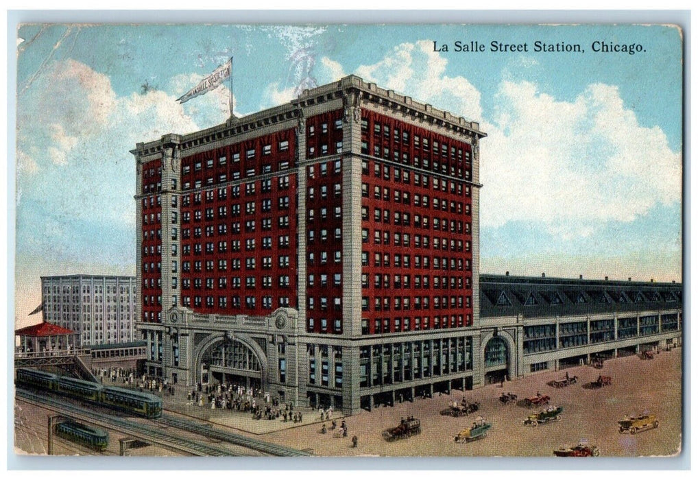 1918 La Salle Street Station Van Buren Street Exterior Chicago Illinois Postcard