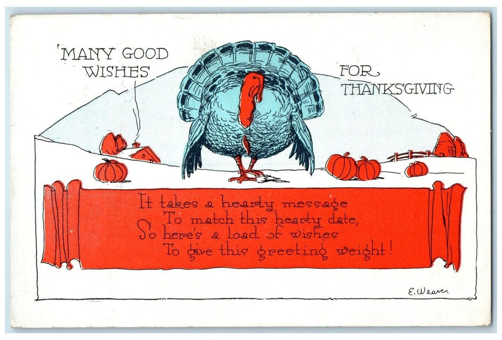 1922 Thanksgiving Message Turkey And Pumpkins Ludington MI Vintage Postcard