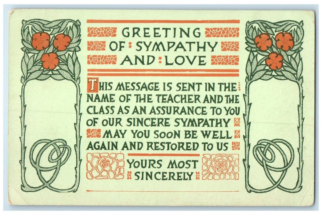 c1905 Greetings Of Sympathy And Love Message Flowers Arts Crafts Postcard