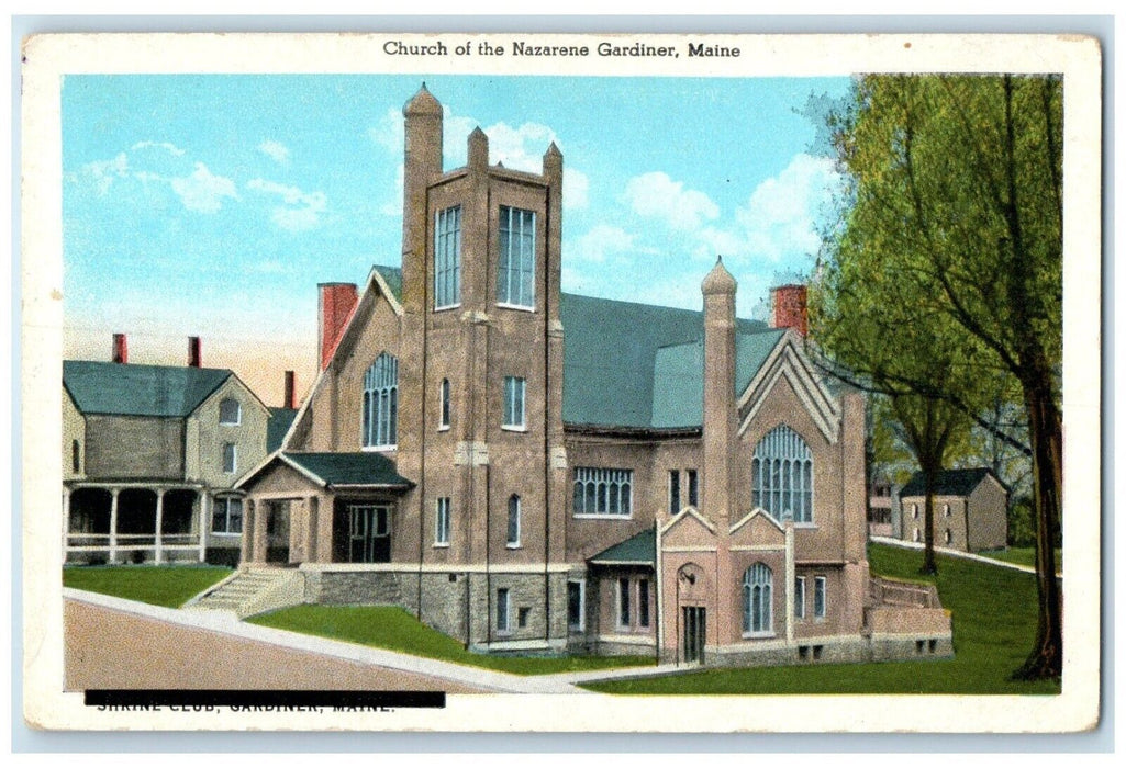 c1920 Exterior View Church Nazarene Building Gardiner Maine ME Unposted Postcard