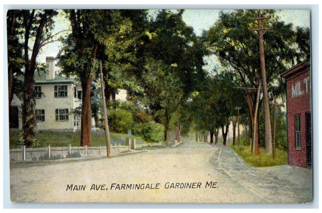 1910 Main Avenue Street Road Farmingale Gardiner Maine Antique Unposted Postcard