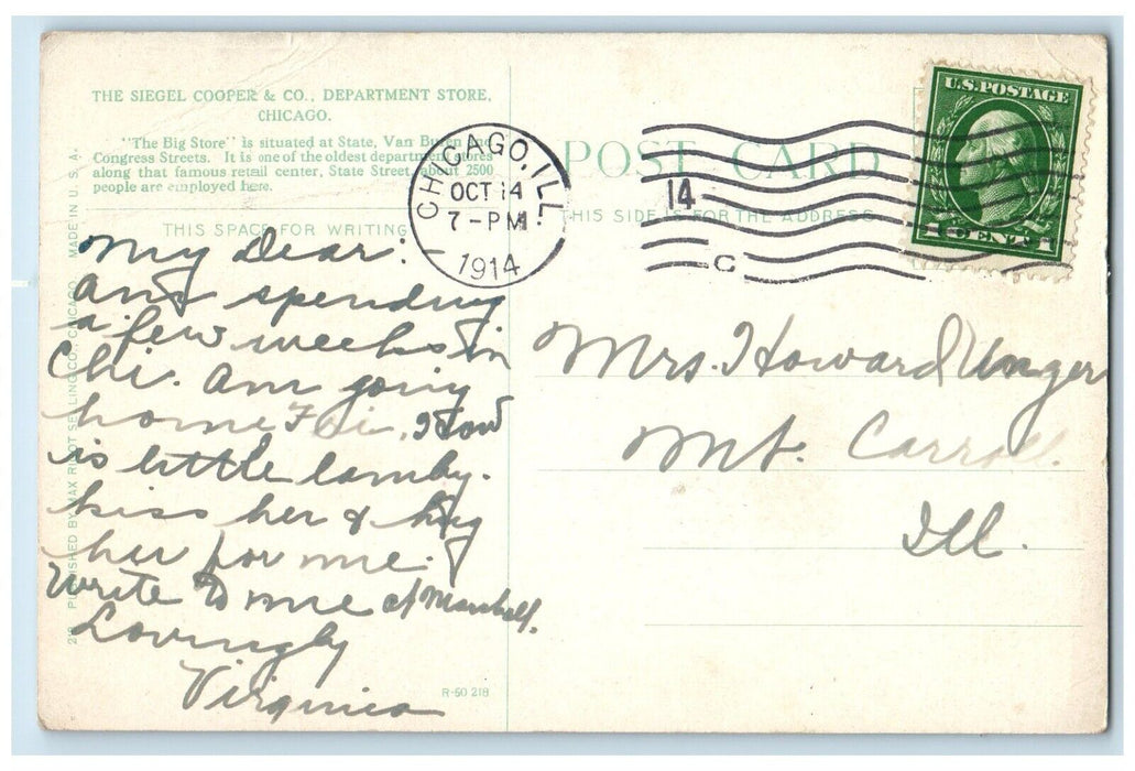 1914 Siegel-Cooper Co. Big Store Exterior Streetcar Chicago Illinois IL Postcard