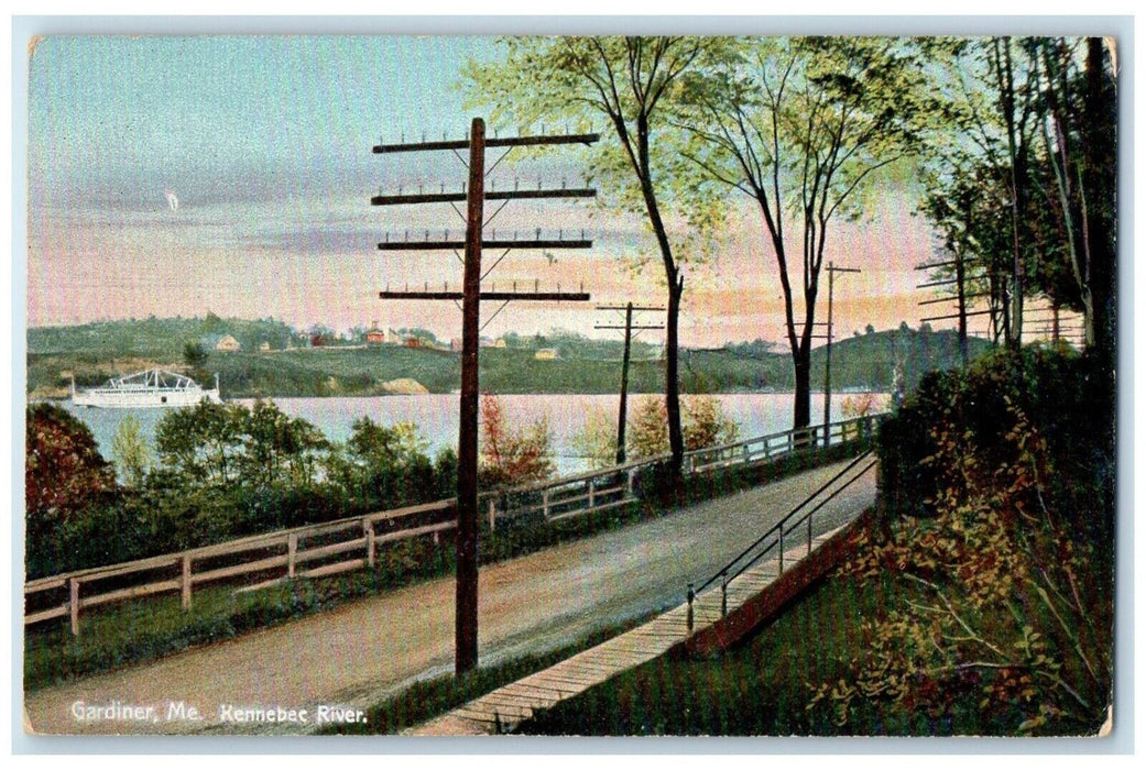 c1910 Kennebec River Cruise Ship Steamer Gardiner Maine Antique Vintage Postcard