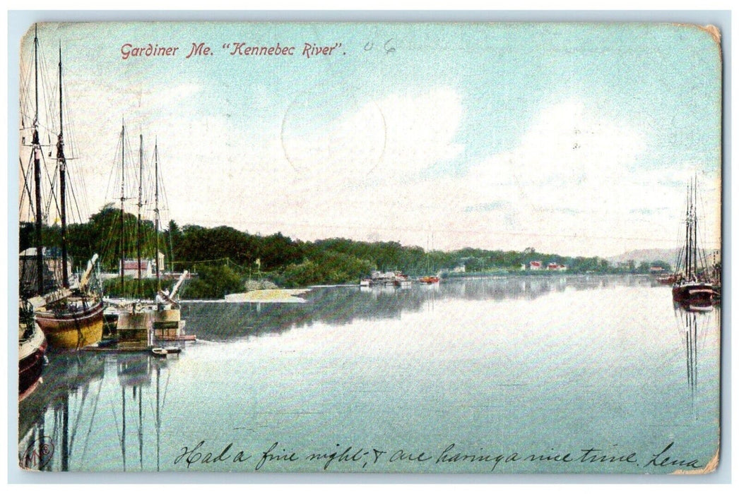 1906 Kennebec River Dock Boats Ship Gardiner Maine ME Vintage Antique Postcard