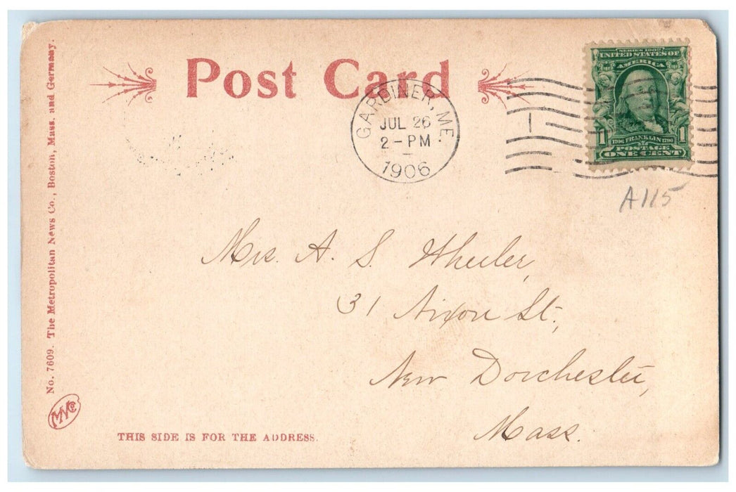 1906 Kennebec River Dock Boats Ship Gardiner Maine ME Vintage Antique Postcard