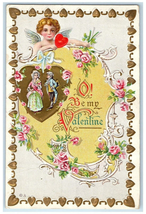 c1910's Valentine Heart Cupid Angel Flowers Clapsaddle Embossed Nash Postcard