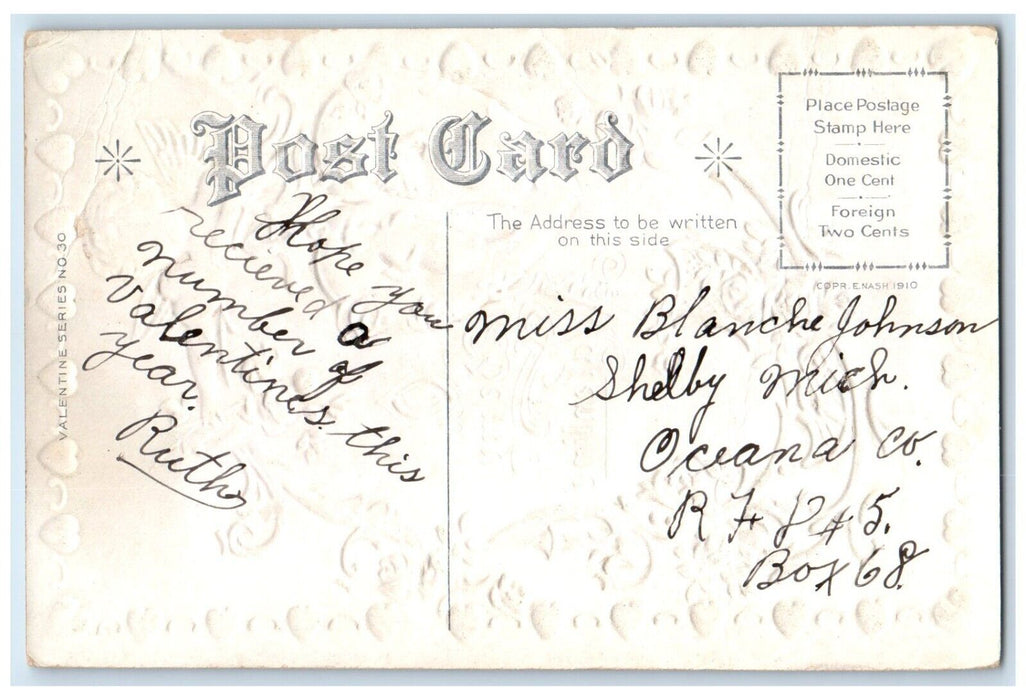c1910's Valentine Heart Cupid Angel Flowers Clapsaddle Embossed Nash Postcard