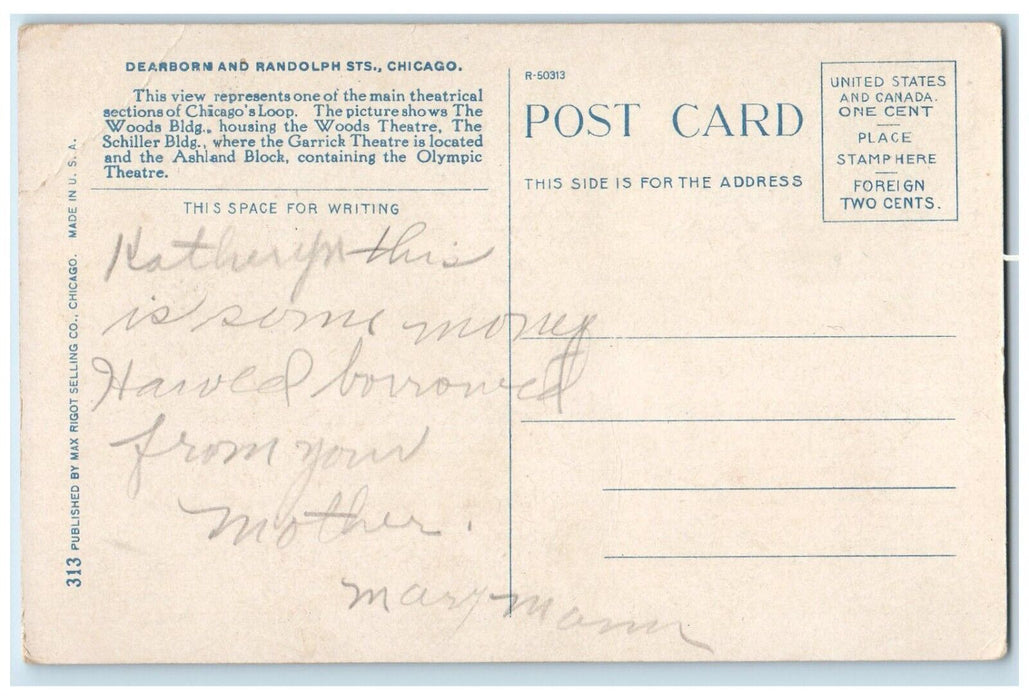c1920 Dearborn Randolph Streets Classic Cars Exterior Chicago Illinois Postcard