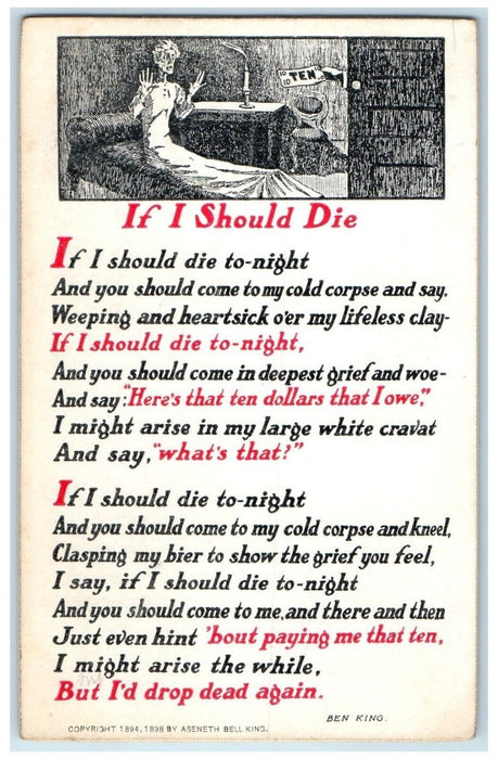1909 If I Should Die Poem Ben King Sheahan's Good Mottos Antique Postcard