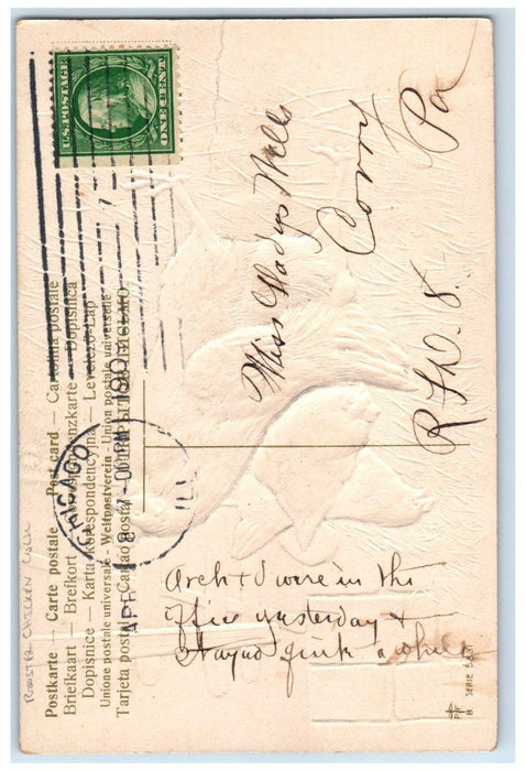 1909 Rooster Chicken Hen Cock Embossed Chicago Illinois IL Antique Postcard