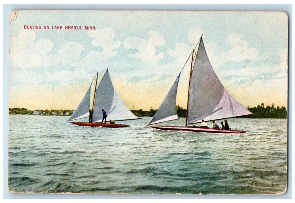 c1910 Boating River Sailboat Lake Bemidji Minnesota MN Vintage Antique Postcard