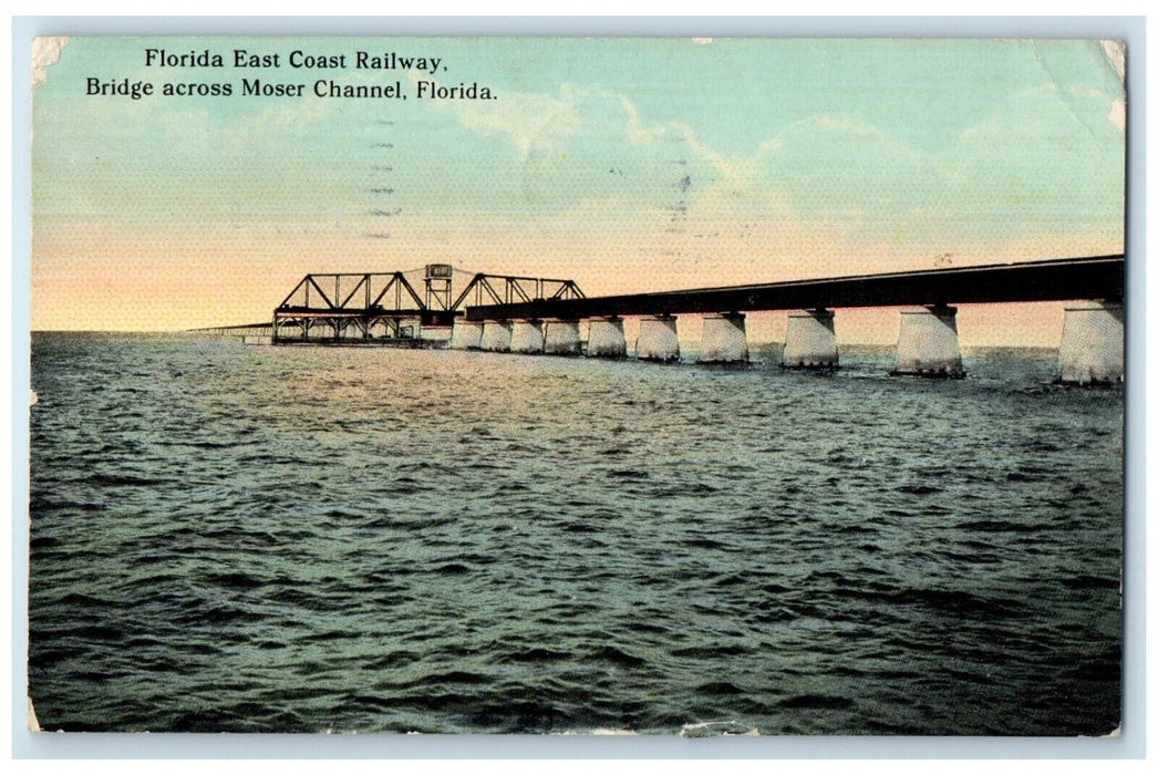 1913 Florida East Coast Railway Bridge Across Moser Channel Florida FL Postcard