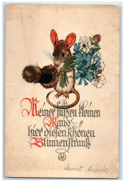 c1930's Mouse With Bundle Of Flowers Germany Unposted Vintage Postcard